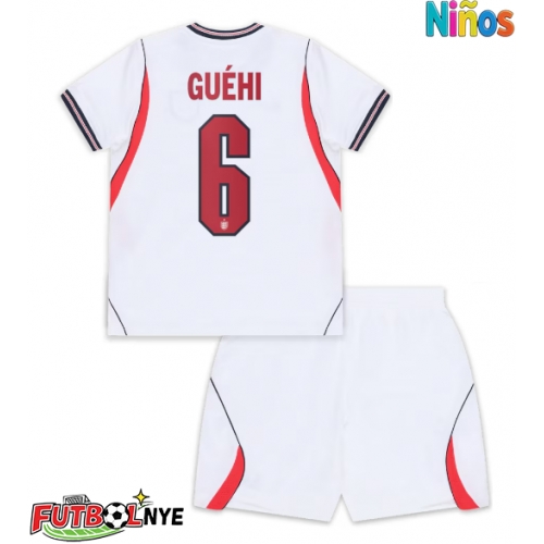 Camiseta Inglaterra Marc Guehi #6 Primera Equipación para niños Mundial 2026 manga corta (+ pantalones cortos)